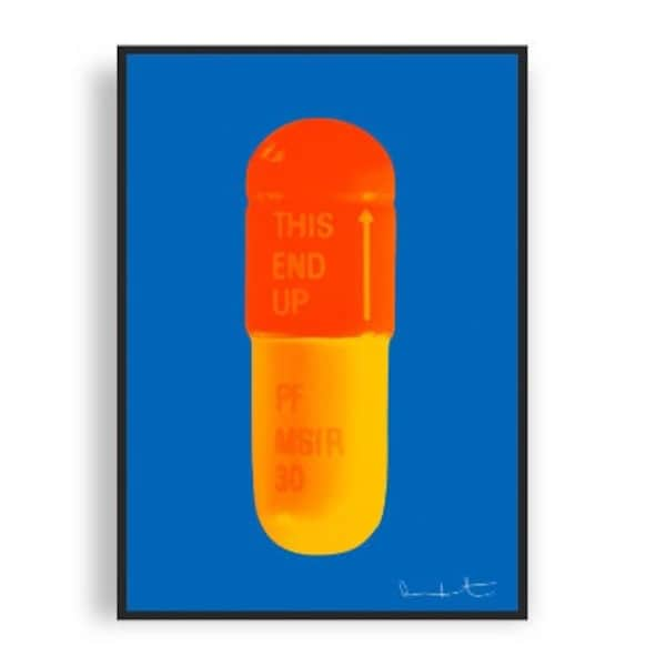 Damien Hirst - The Cure, Sky Blue Orange Sunset Orange, Fine Art Giclee Print, Pill Pharmacy Poster