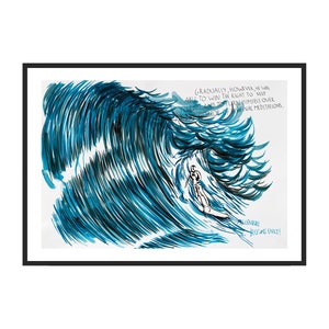 Raymond Pettibon - Gradualmente, no entanto, ele foi..., Impressão giclée de belas artes, pôster de surfista, onda grande
