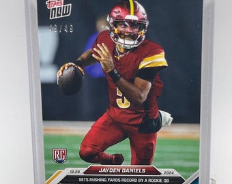 Jayden Daniels - Rookie RC Card #19, Blue Parallel Limited Edition of 49, 2024 TOPPS Now® Sets Rushing Yards Record by Rookie QB, Commanders