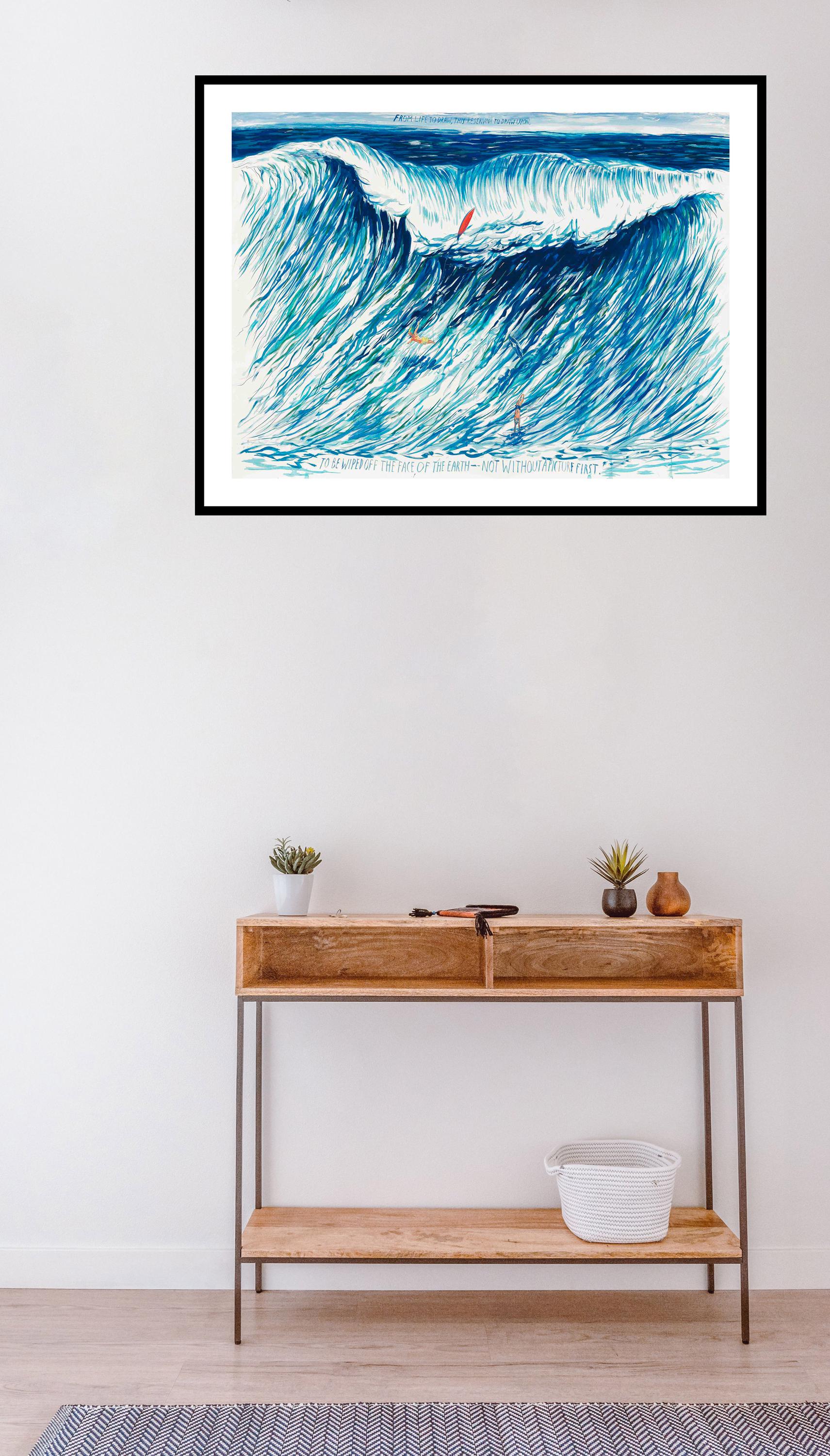 Raymond Pettibon Surfer Print: Big Wave Waikiki, Hawaii - Fine Art