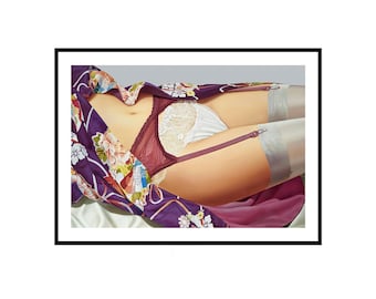 John Kacere - Julia, Sensual Lingerie Art Print Giclee, Paper or Canvas Garter Belt Silk Stockings Poster, Sensual Feminine Wall Decor