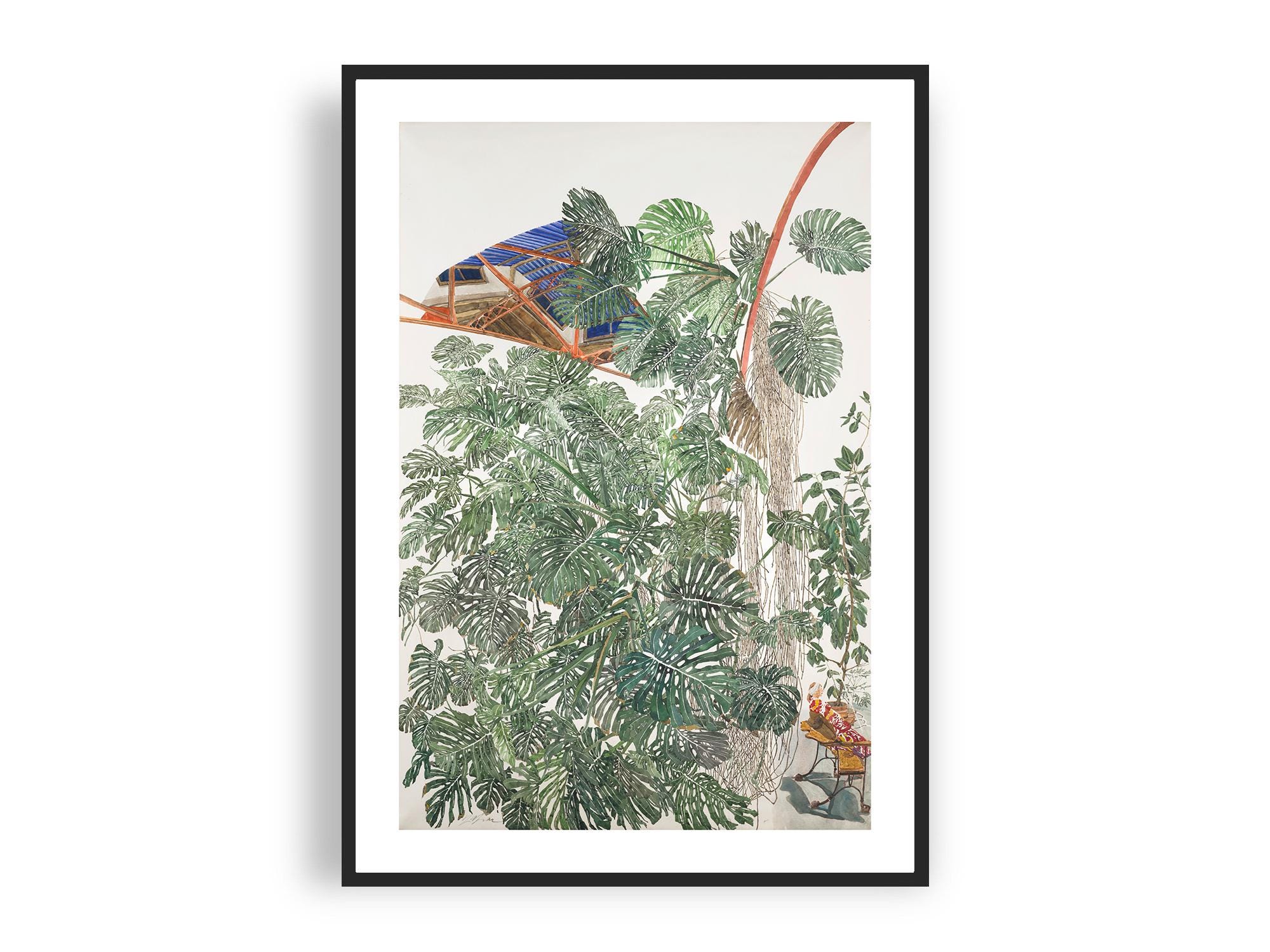 Sam Szafran - Plants with Skylight, Fine Art Giclee Print, Botanical, Monstera Poster