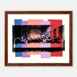 May include: A black and white image of The Last Supper by Leonardo da Vinci, with colorful geometric shapes layered over the image.