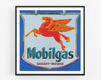 Andy Warhol - Mobilgas Fine Art  Giclee Print, Advertising sign Gas station, Pegasus Poster