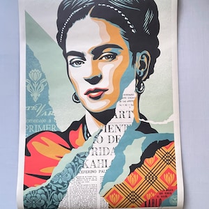 Original Shepard Fairey - Frida Kahlo, Signed Offset Lithograph Print, OBEY, Graffiti Art Poster