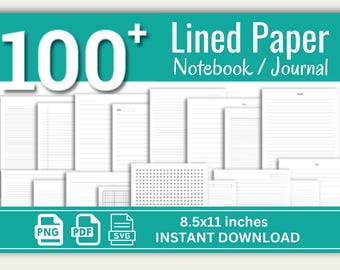 102 Pages Printable Lined Paper Bundle, Wide Rule, College Rule, Notebook Journal Lined, Commercial Use, Graphic paper, Instant Download PDF