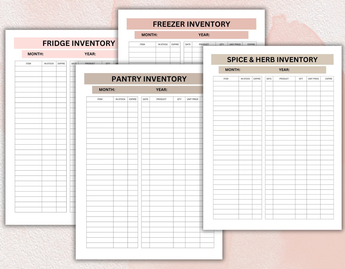 Printable Food Inventory Tracker, Kitchen Checklist, Fridge Freezer ...