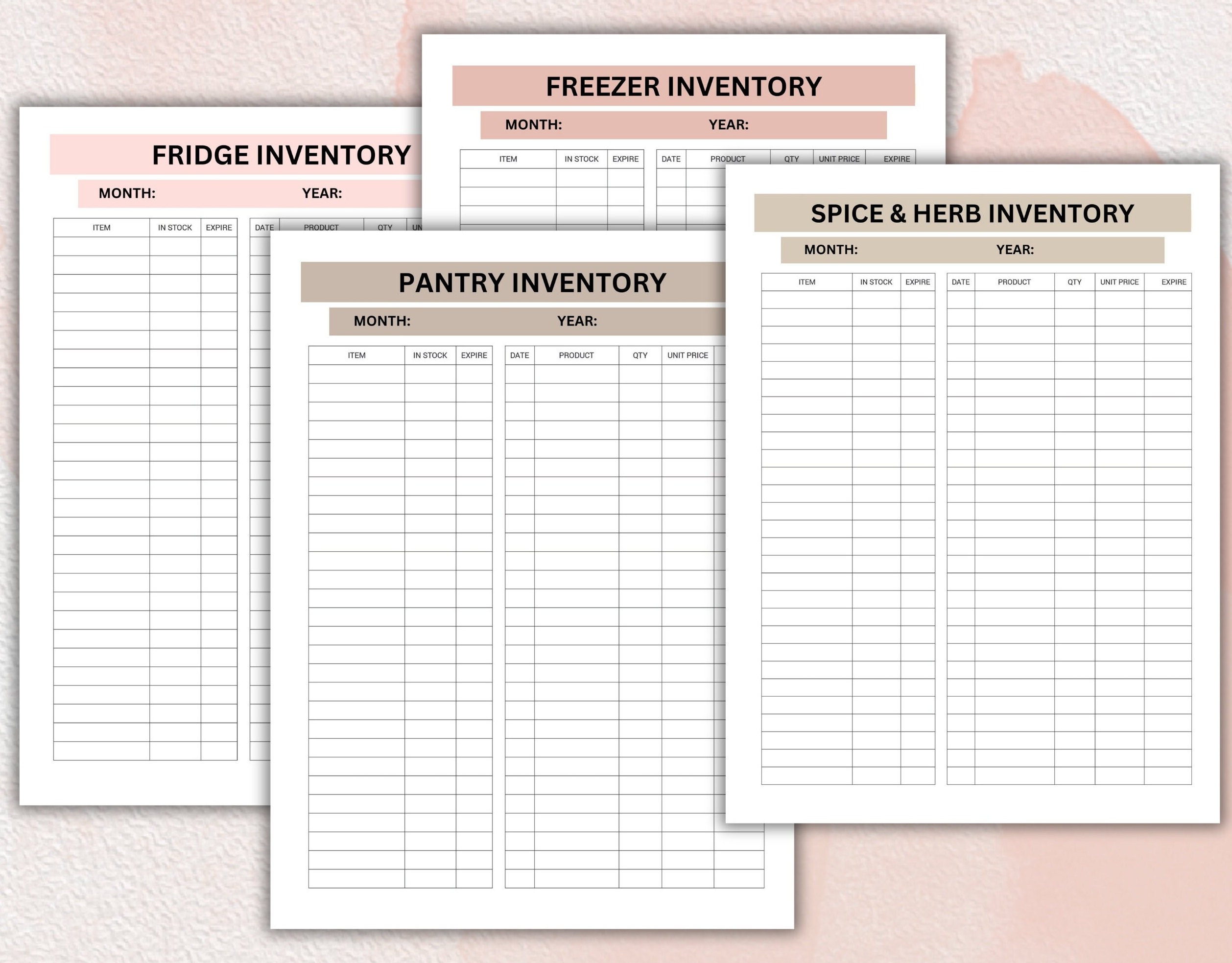 Printable Food Inventory Tracker, Kitchen Checklist, Fridge Freezer ...