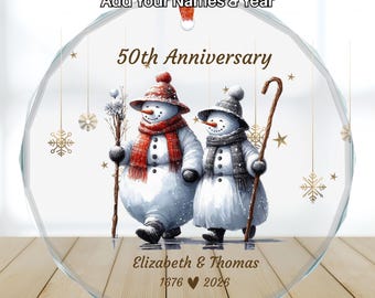 Adorno de aniversario personalizado, regalo de Navidad personalizado para parejas, muñeco de nieve, recuerdo de celebración, inauguración de casa, Sr. y Sra., decoración O3