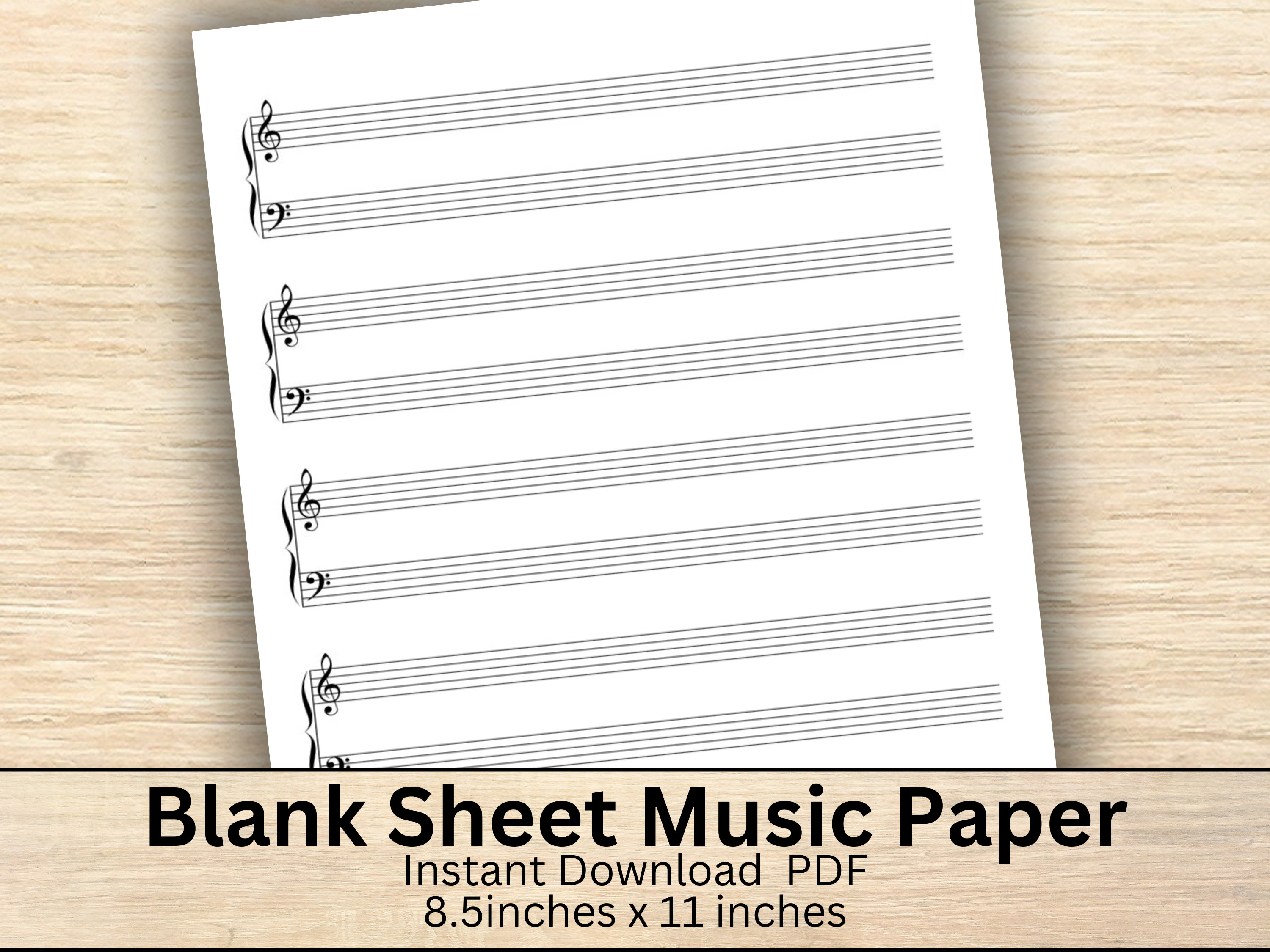 5line Sheet Music Paper, Printable Blank Music Sheet, Piano Staff