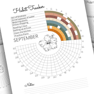 Maandelijkse circulaire gewoontetracker, afdrukbaar dagelijks wekelijks maandelijks, tracker Bullet Journal, routinecontrolelijst voor doelen, instant download pdf