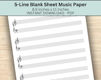 5-Line Sheet Music Paper, Printable Blank Music Sheet, Piano Staff Paper, Manuscript Paper, Music Paper Graphic, Instant Download Pdf