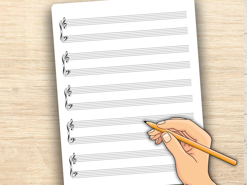 5-line Sheet Music Paper, Printable Blank Music Sheet, Piano Staff ...