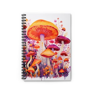 Spiral Notebook, Red Orange Purple Mushroom, Mushroom Journal, Spiral Journal, Mushroom Vibes Notebook, Cottagecore Journal, Nature Notebook