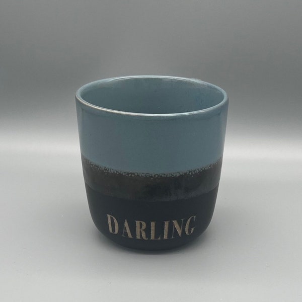 Kaffeetasse, Teetasse 200ml mit Schriftzug DARLING in verschiedenen Blautönen, Keramik, Becher, Geschenk, Mitbringsel