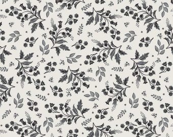 Midnight Meadow Stems Cream C15321- Riley Blake Designs- Cream Gray Black Flowers And Stems- Quilting Cotton Fabric