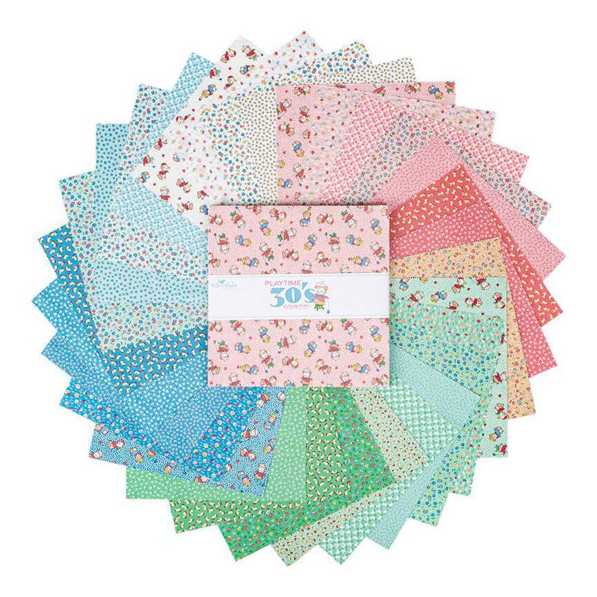 Playtime 30's 10" Stacker 10-15150-42- Riley Blake Designs-1930's Reproduction Fabric-Vintage Inspired- Bears-Flowers-Quilting Cotton Fabric