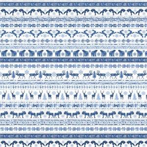 Scandinavian Winter Blue Y3614-90- Clothworks- Winter- Deer- Bear- Moose- Nordic Print- Blue Winter- Quilting Cotton Fabric