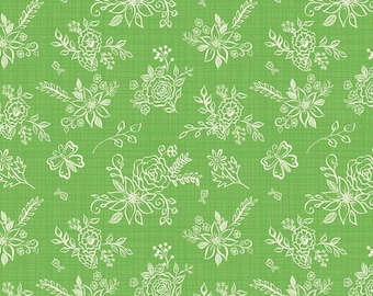 Gingham Cottage Tonal Green C13011- Riley Blake Designs- Line Drawn Flowers- Quilting Cotton Fabrics