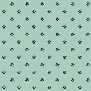 May include: A seamless pattern featuring a repeating motif of dark green stylized flowers on a light blue background.