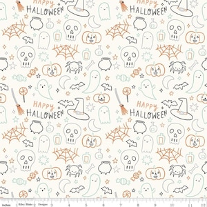 Frank and Friends Halloween Icons Cloud C17476- Riley Blake Designs- Halloween Script- Spooky- Quilting Cotton Fabric