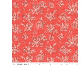 Gingham Cottage Tonal Red C13011- Riley Blake Designs- Line Drawn Flowers- Quilting Cotton Fabric
