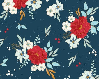 Sweet Freedom Main Oxford Sparkle SC14410- Riley Blake Designs-  Patriotic Floral Flowers Gold SPARKLE - Quilting Cotton Fabric