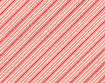 I Love Us Stripes Coral C13966- Riley Blake Designs- Valentine&#39;s- Bias Stripe- White-Pink- Red- Quilting Cotton Fabric
