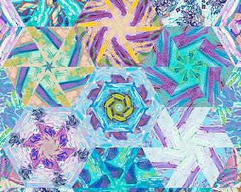 Crystal Sea Kaleidoscope Lt Blue Multi- Northcott- Geometric- Kaleidoscope- Quilting Cotton Fabric