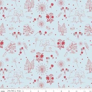 Firework Fields Independence Toile Light Blue-C17581-Riley Blake Designs- July 4th- Freedom- Valor- Quilting Cotton Fabric