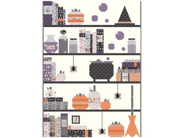 Melissa Mortenson Spooky Shelfie Quilt Pattern P115-SPOOKYSHELFIE-Riley Blake Designs-Halloween Pattern- Witches Hat- Broom- Pumpkins-48x68