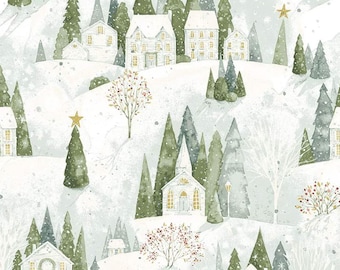 Magical Winterland Home Sweet Home Snow-C14940- Riley Blake Designs- Winter Village- Town- Holiday- Christmas- Quilting Cotton Fabric