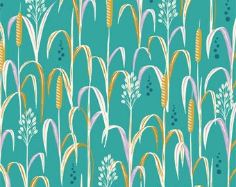 SALE Pond Tales 90606-62- Figo Fabrics- Cat Tail Plant-Green- Water Plant- Fall- Harvest- Autumn - Quilting Cotton Fabric