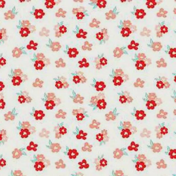 You & Me Floral Cream C15404- Riley Blake Designs- Floral- Flowers- Pink- Red- Blue- Valentine- Love- Quilting Cotton Fabric