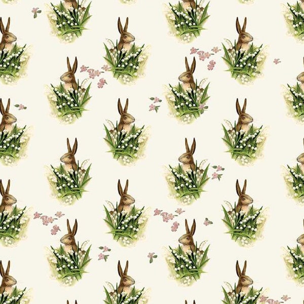 Springtime Bunnies Cream CD12812-Riley Blake Designs- DIGITALLY PRINTED Rabbits Flowers Easter - Quilting Cotton Fabric