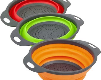 1 Piece Silicone Round Folding Strainer Colander with 2 Handles,  - Assorted Colours
