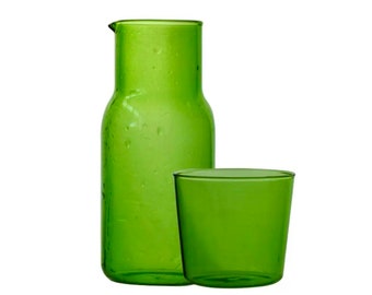 Green Bedside Carafe, Water Carafe and Glass Tumbler, 2-Piece Carafe Set, 470 ml, 16 oz