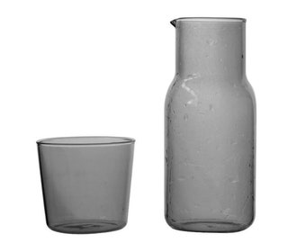 Grey Bedside Carafe, Glass Water Carafe and Tumbler, 2-Piece Carafe Set, 470 ml, 16 oz