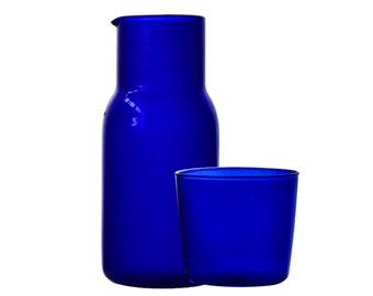 Blue Bedside Carafe, Water Carafe and Glass Tumbler, 2-Piece Carafe Set, 470 ml, 16 oz