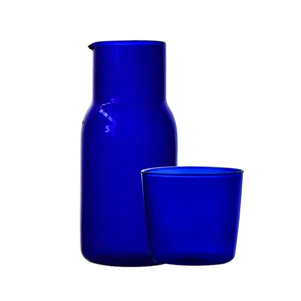 Blue Bedside Carafe, Water Carafe and Glass Tumbler, 2-Piece Carafe Set, 470 ml, 16 oz