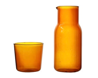 Amber Bedside Carafe, Water Carafe and Glass Tumbler, 2-Piece Carafe Set, Orange, 470 ml, 16 oz
