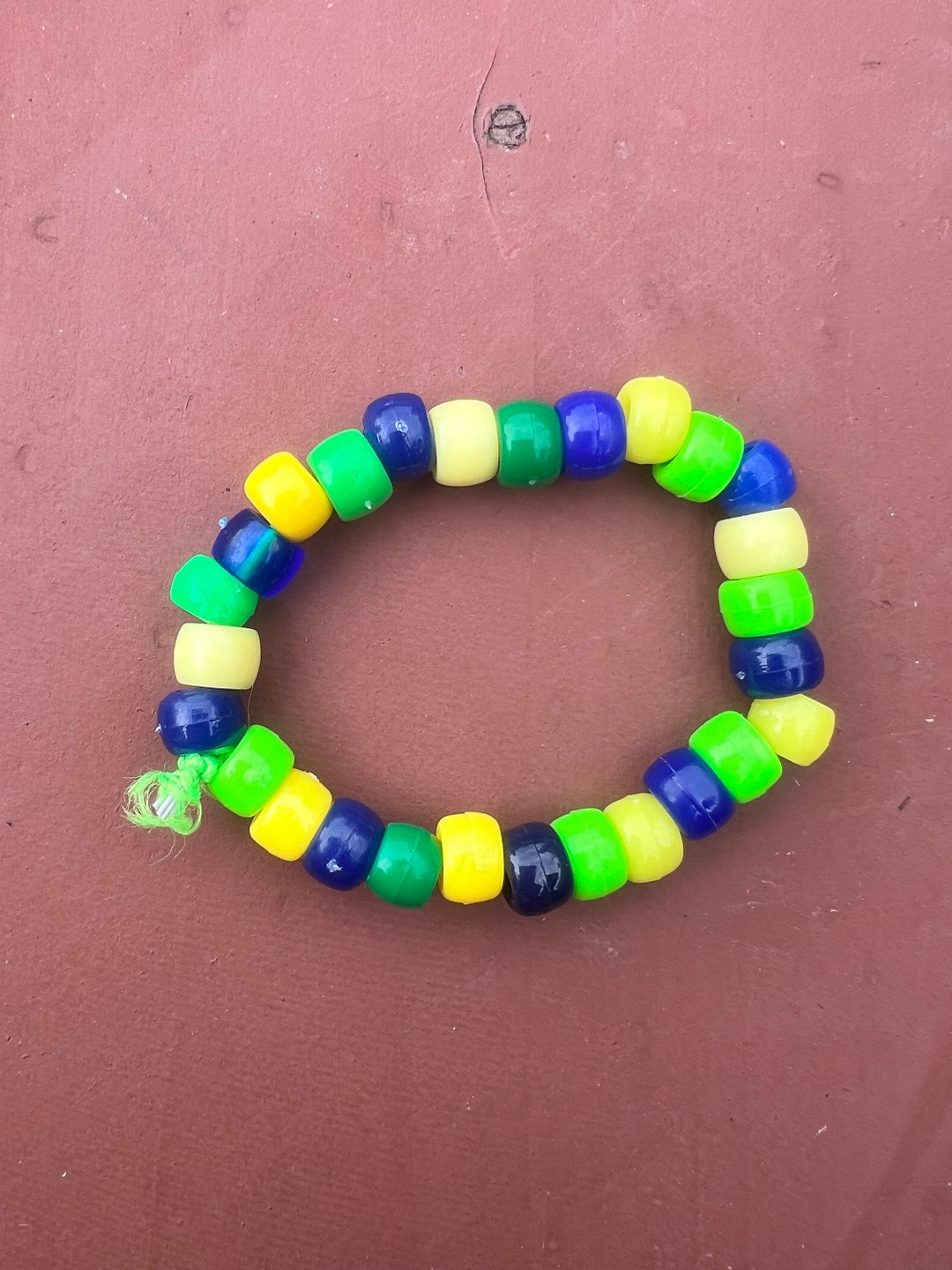 Childs Size Blue Green and Yellow Bead Bracelet Stretchy Bracelet Bead