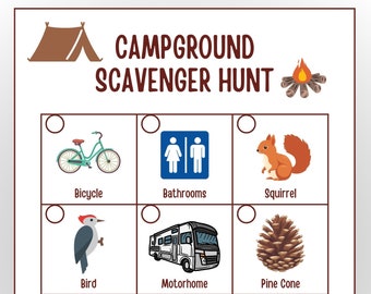 Campground Scavenger Hunt, Printable Campsite Game for Kids, Nature hunt, Treasure Find Game, Camp Hunt Game, Entertainment for camping trip