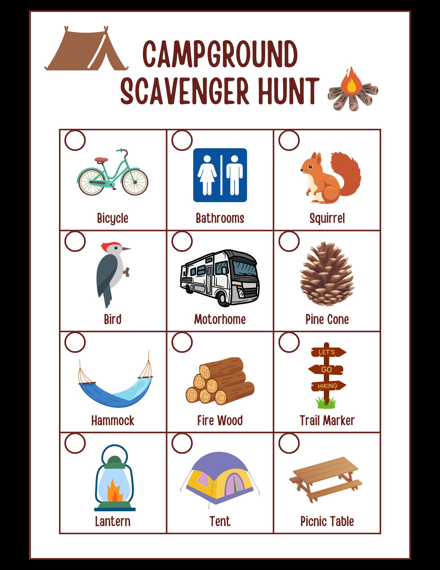 Campground Scavenger Hunt Printable Campsite Game for Kids Easy Campground Scavenger Hunt Printable Campsite Game for Kids Easy