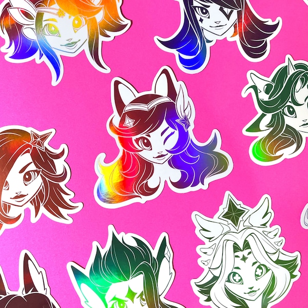 Star Guardian Y2K Holographic Stickers | Lux | Jinx | Ahri | Miss Fortune | Soraka | Syndra | Xayah | Rakan | Zoe | Neeko | Kai'sa | Akali