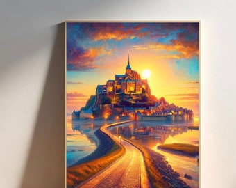 Impresión del Mont Saint-Michel: Fotografía de viajes francesa (descarga digital)