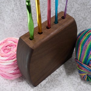 Walnut Hardwood Crochet Hook Holder, crochet, hooks, yarn needle, crochet stand