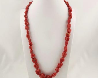 Collar artesanal de coral rojo mediterráneo con cierre de plata de ley chapado en oro, Italia