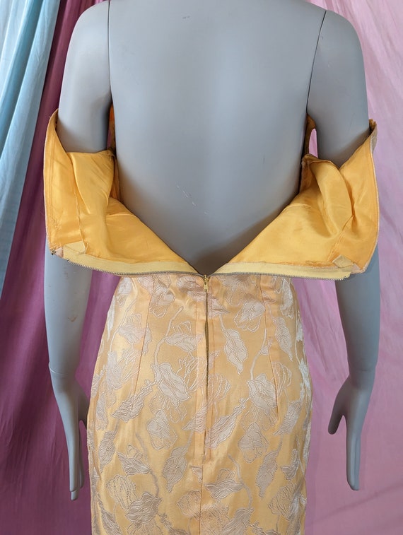 1962 Silk Brocade Yellow Cocktail Dress - image 2