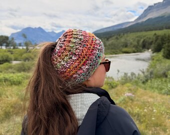 messy bun winter beanie